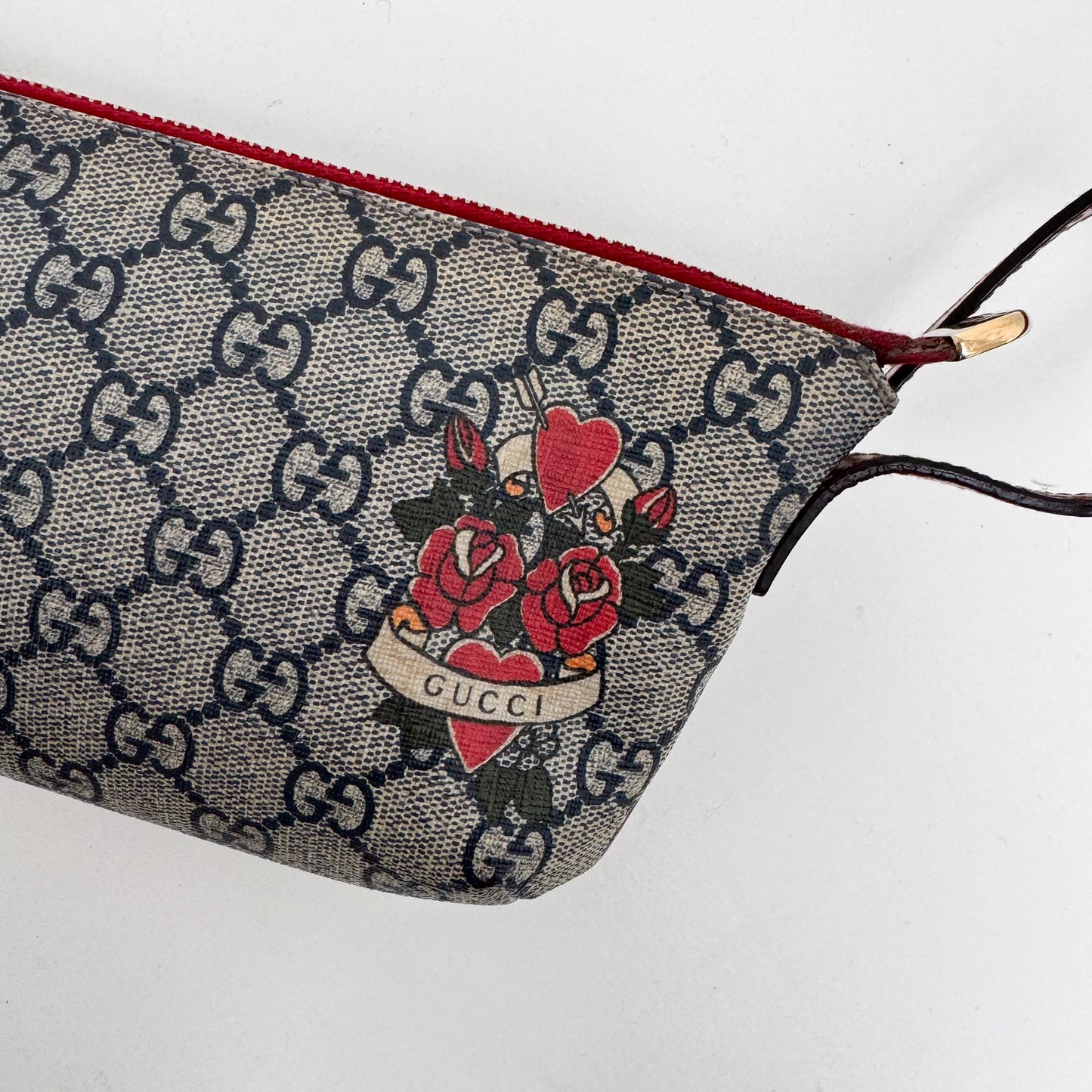 Vintage Navy & Red Tattoo Print Pochette