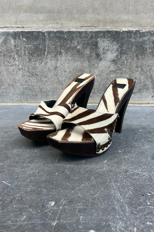 Vintage Zebra Calfskin Wooden Heels 39