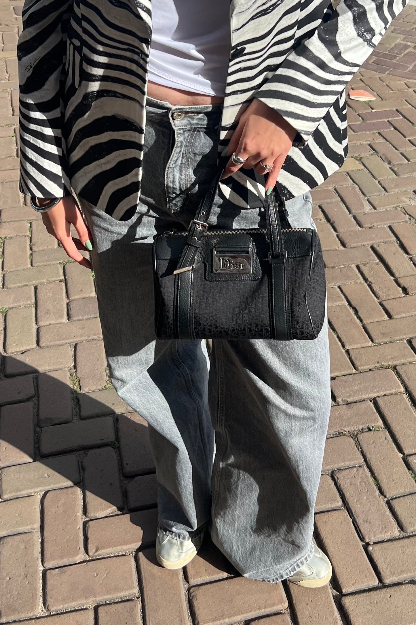 Vintage Black & Silver Hardware Boston Bag