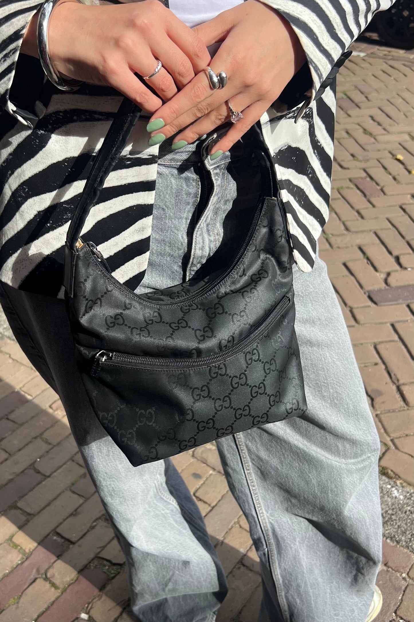 Vintage Black Monogram Nylon Shoulder Bag