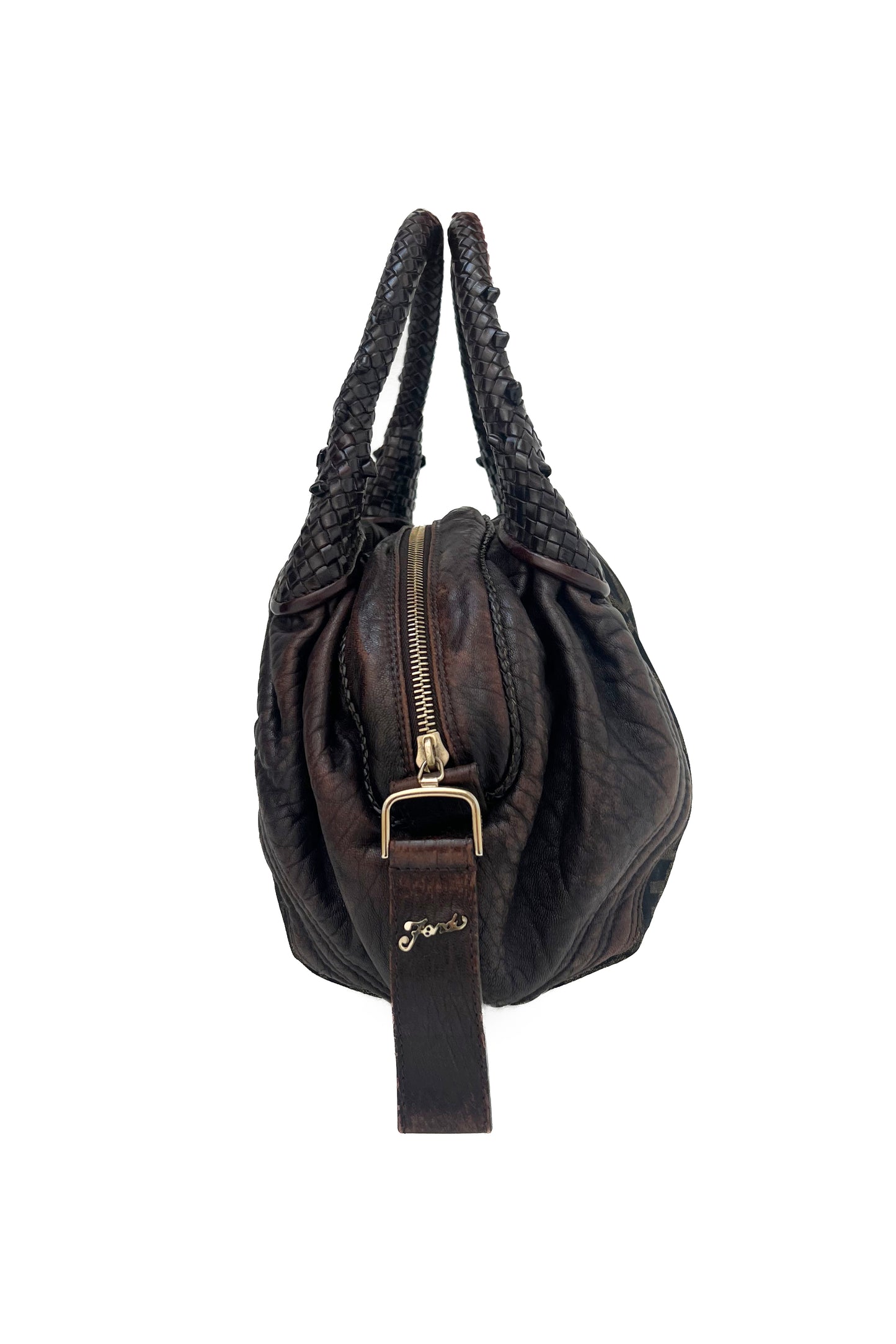 Vintage Classic Zucca & Chocolate Woven Handles Handbag