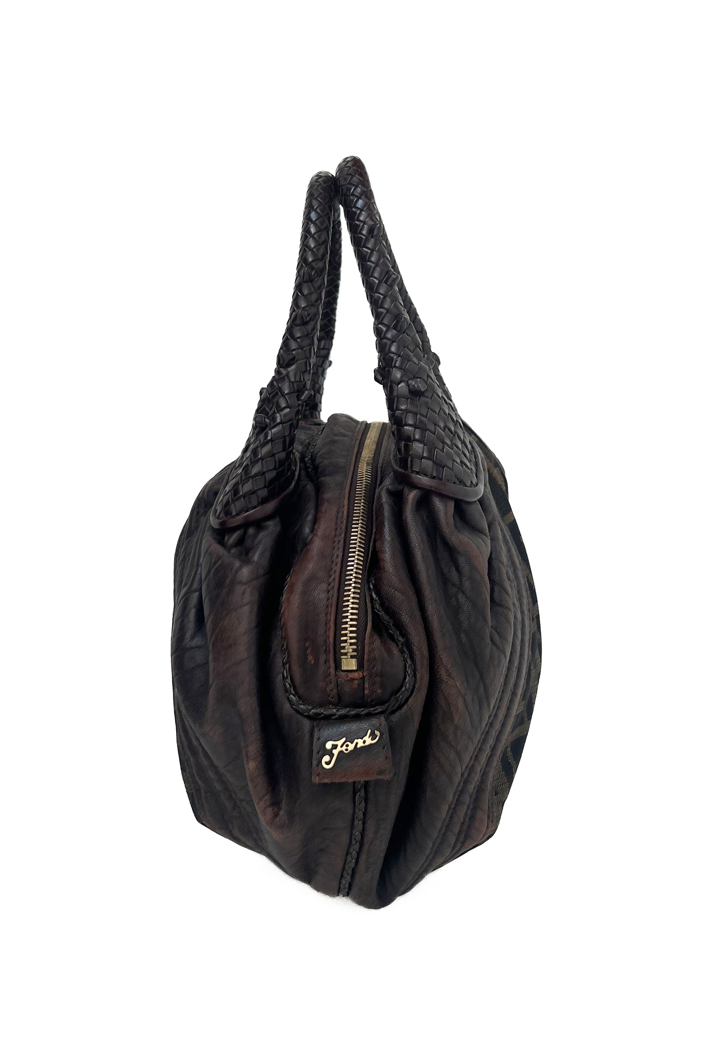 Vintage Classic Zucca & Chocolate Woven Handles Handbag
