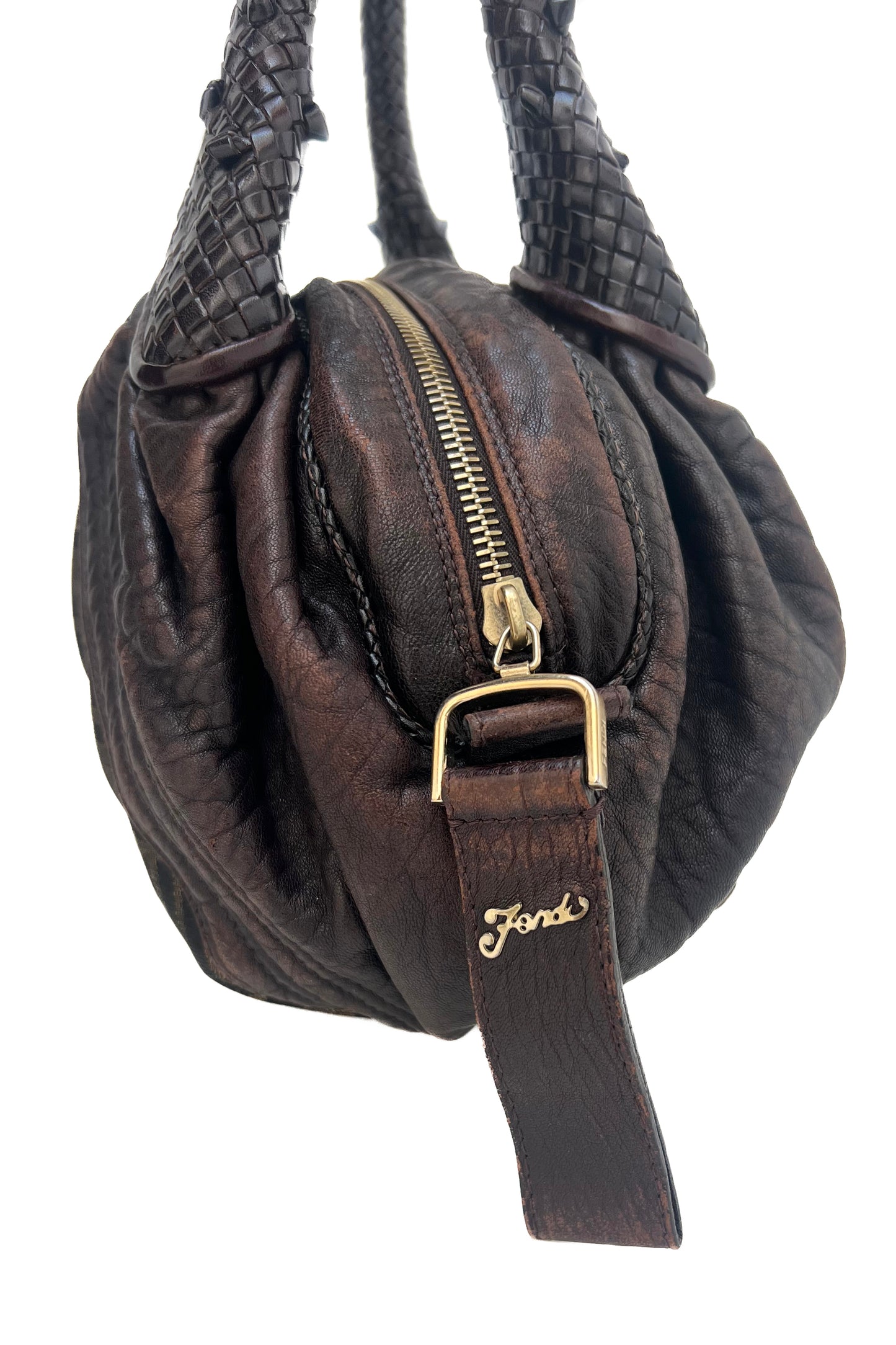 Vintage Classic Zucca & Chocolate Woven Handles Handbag