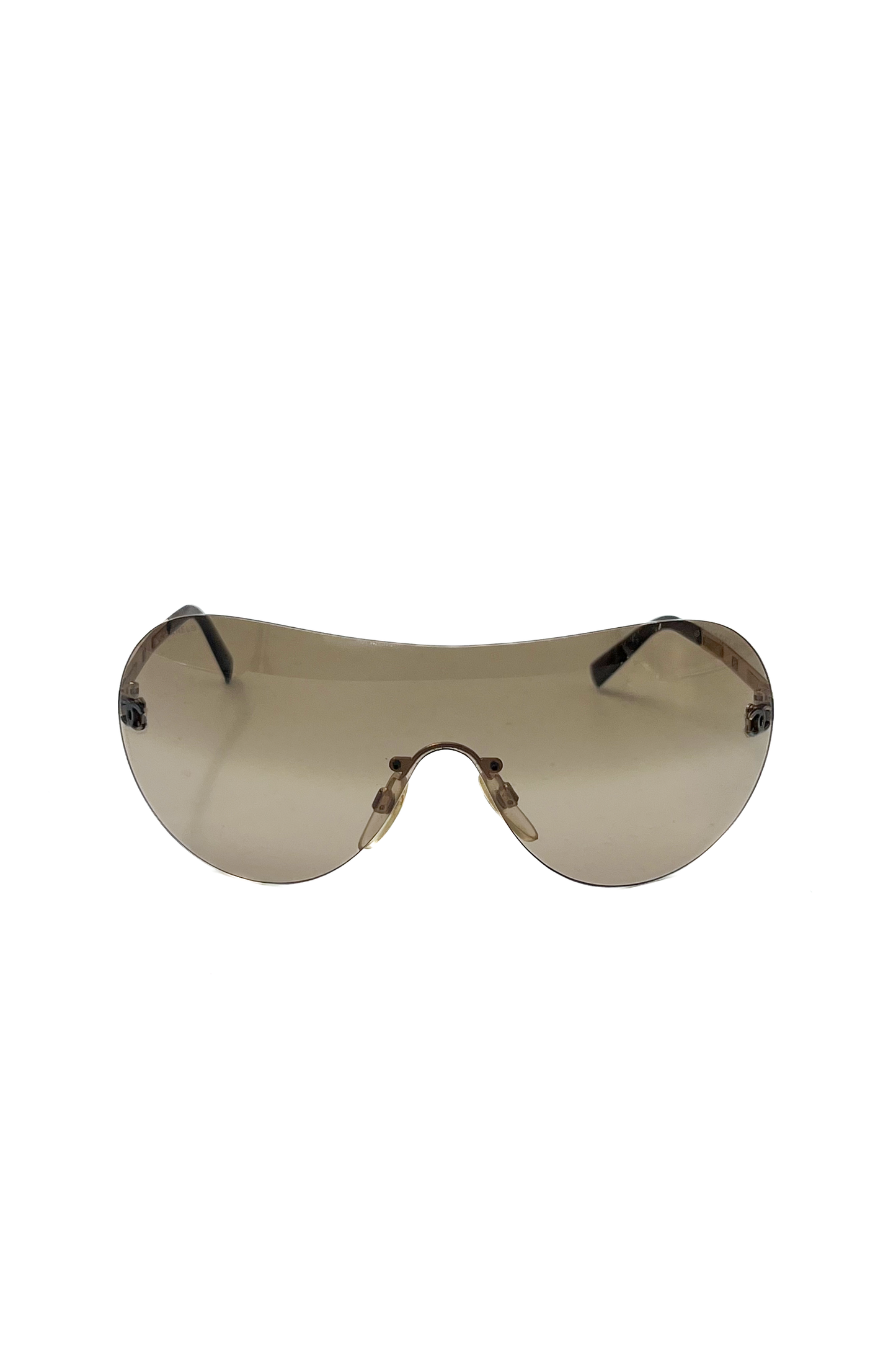 Vintage Brown & Leather Detail Arms Mask Sunglasses