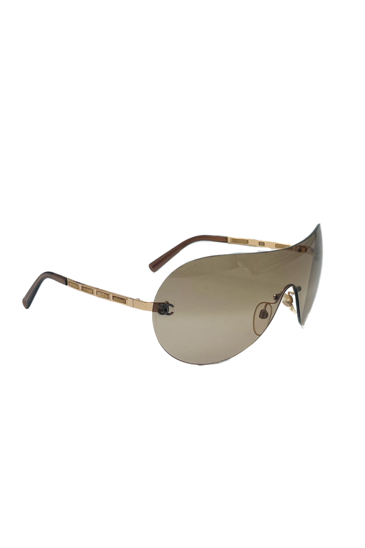 Vintage Brown & Leather Detail Arms Mask Sunglasses