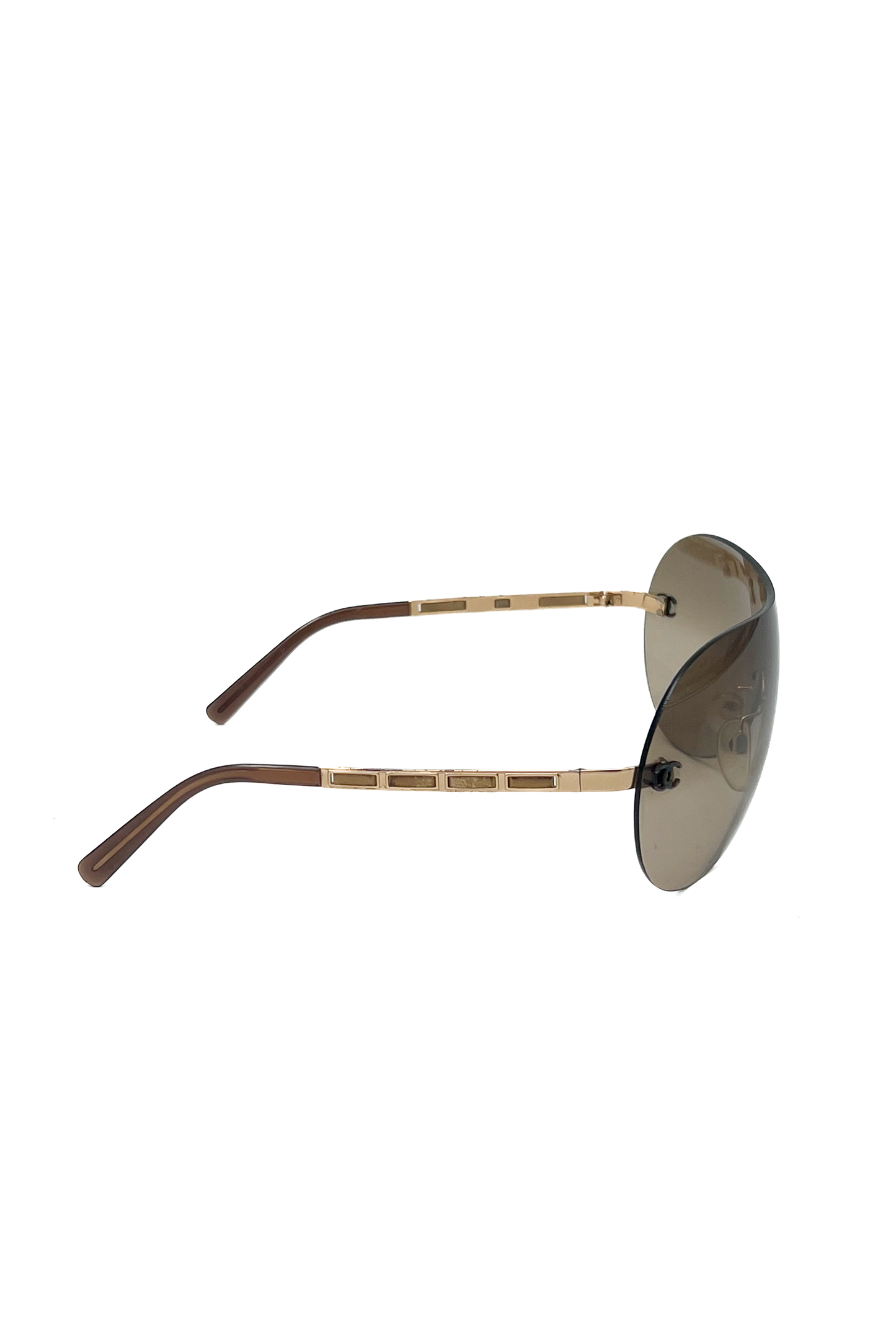 Vintage Brown & Leather Detail Arms Mask Sunglasses