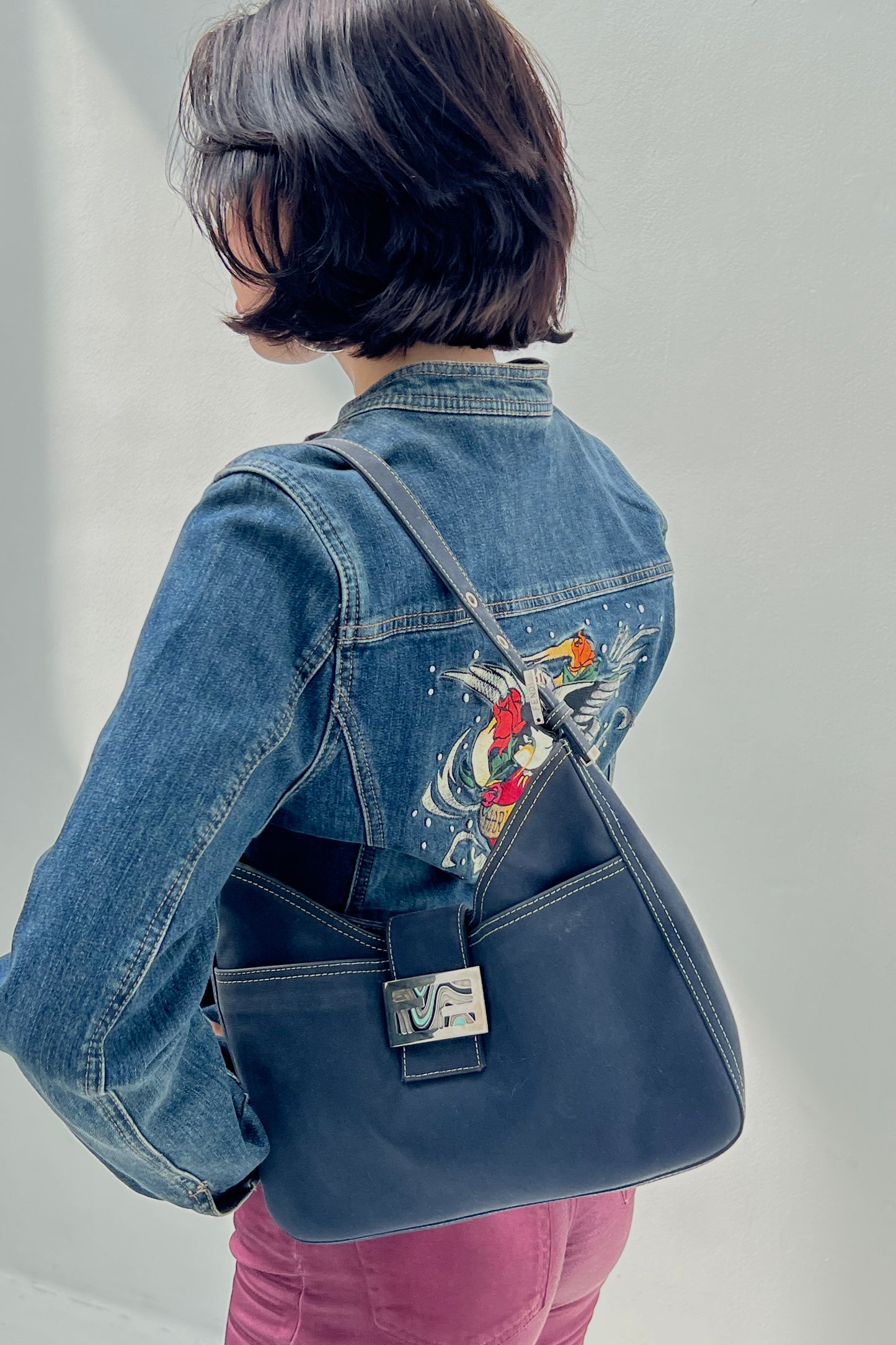 Vintage Navy Double Baguette Bag