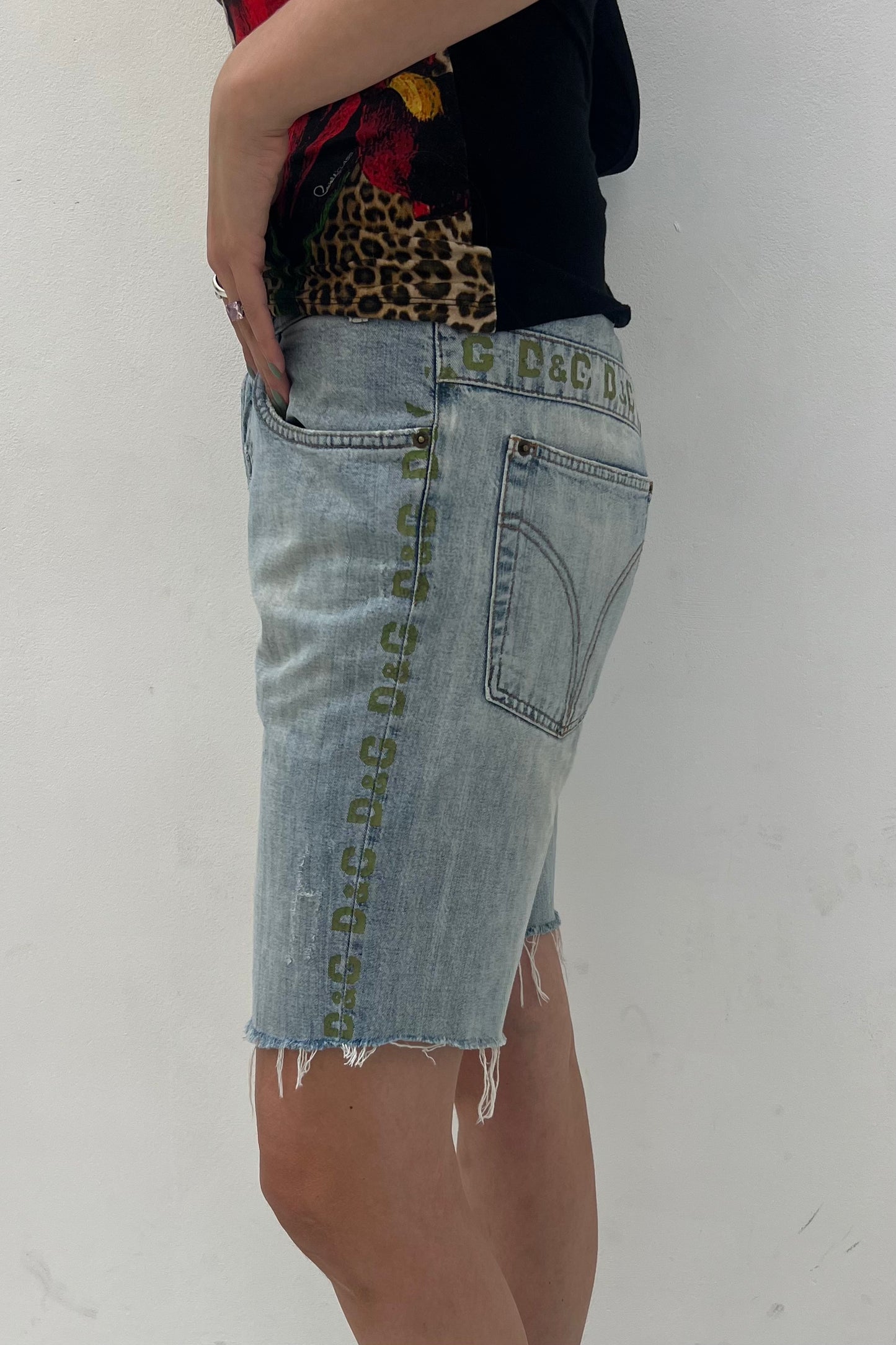 Vintage Green Logo Denim Bermuda