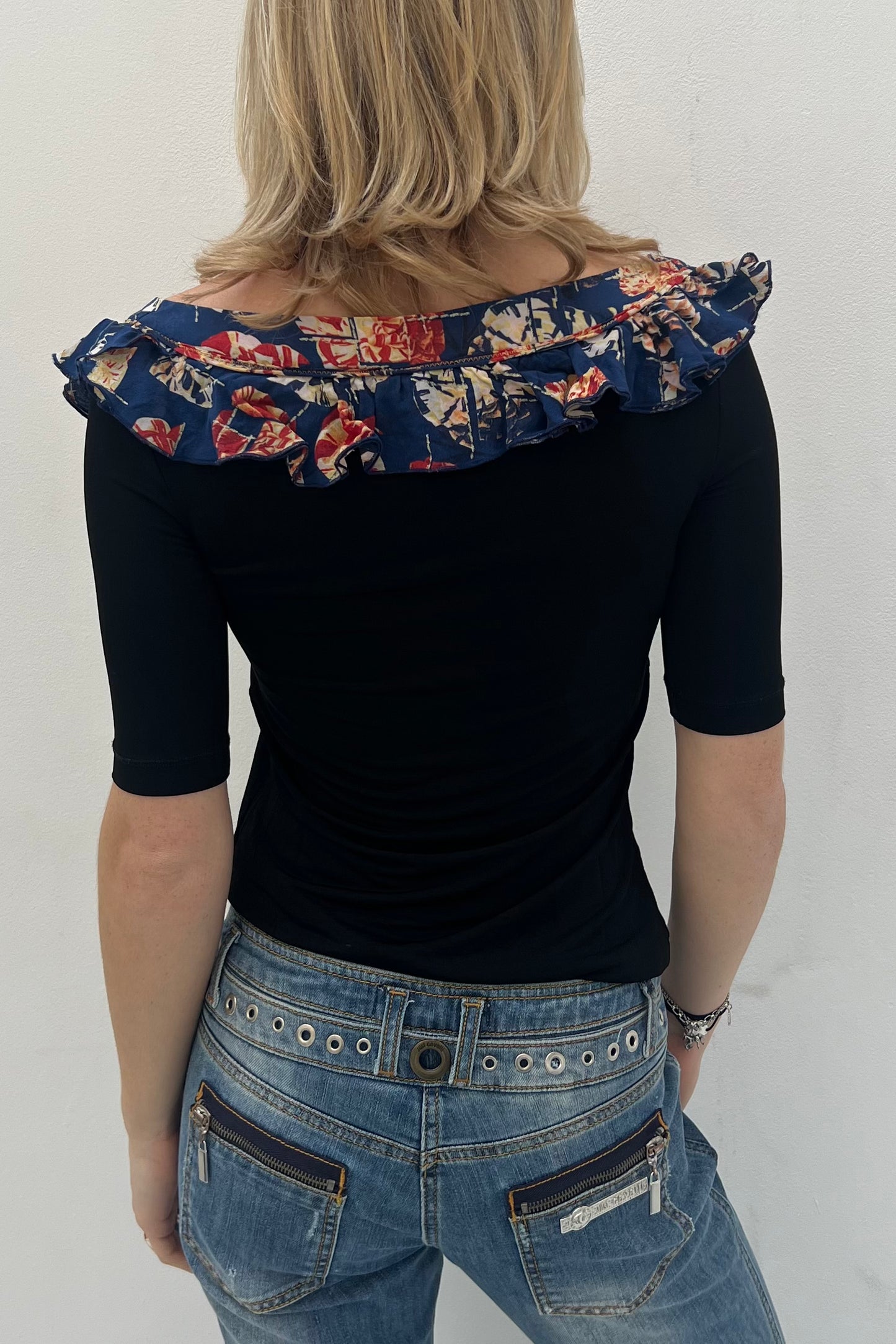 Vintage Black & Blue Fantasy Ruffle Top