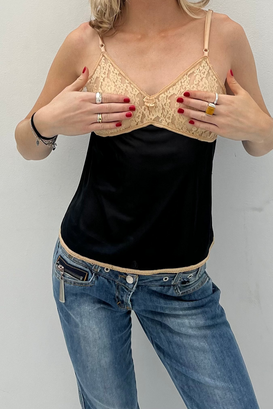 Vintage Black & Cream Lace Cami Top