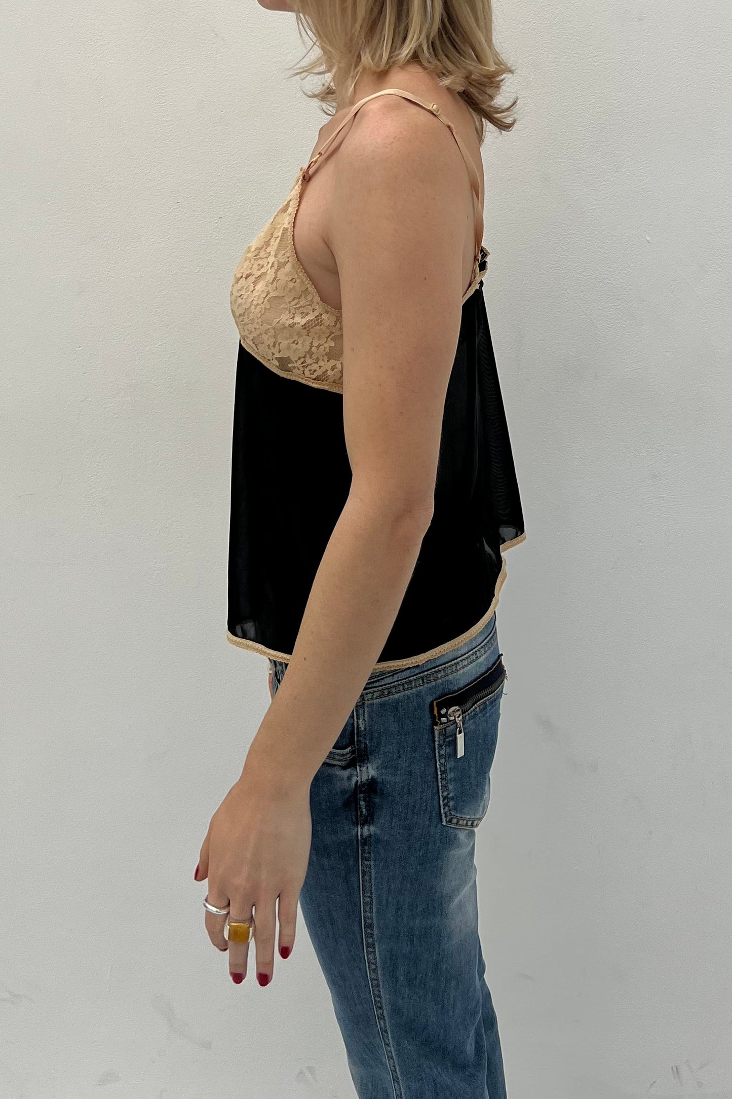 Vintage Black & Cream Lace Cami Top