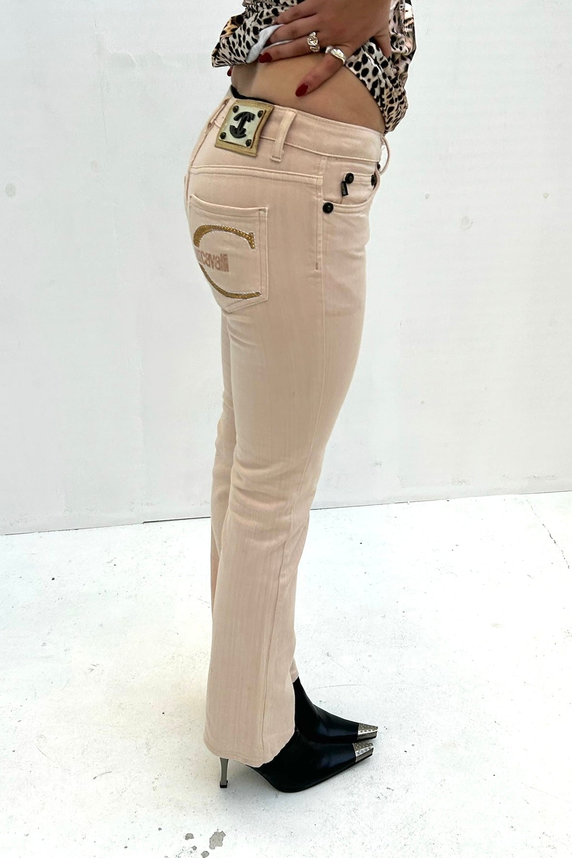 Vintage Light Pink Golden Strass Pocket Pants