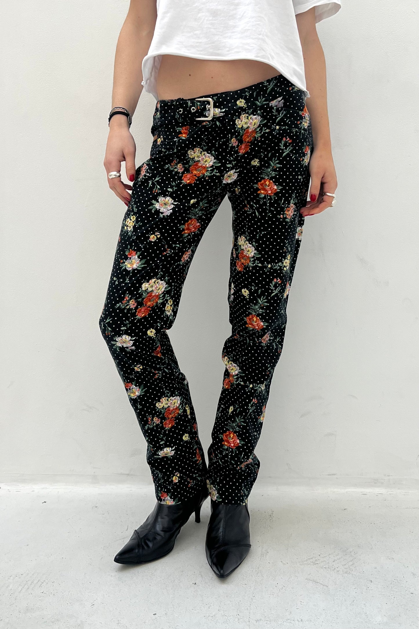 Vintage Black Mini Dotted & Floral Pants