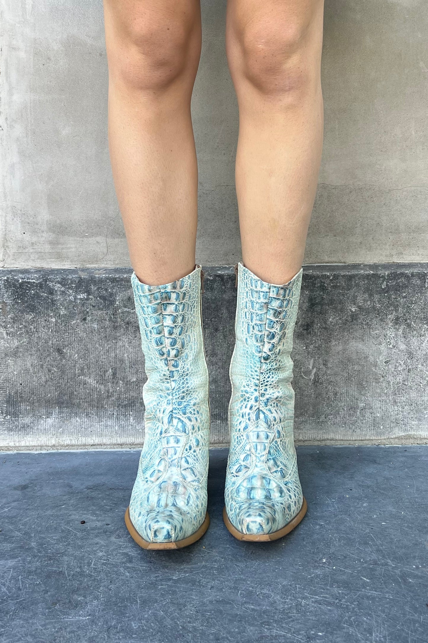 Vintage Turquoise Croco Boots 38