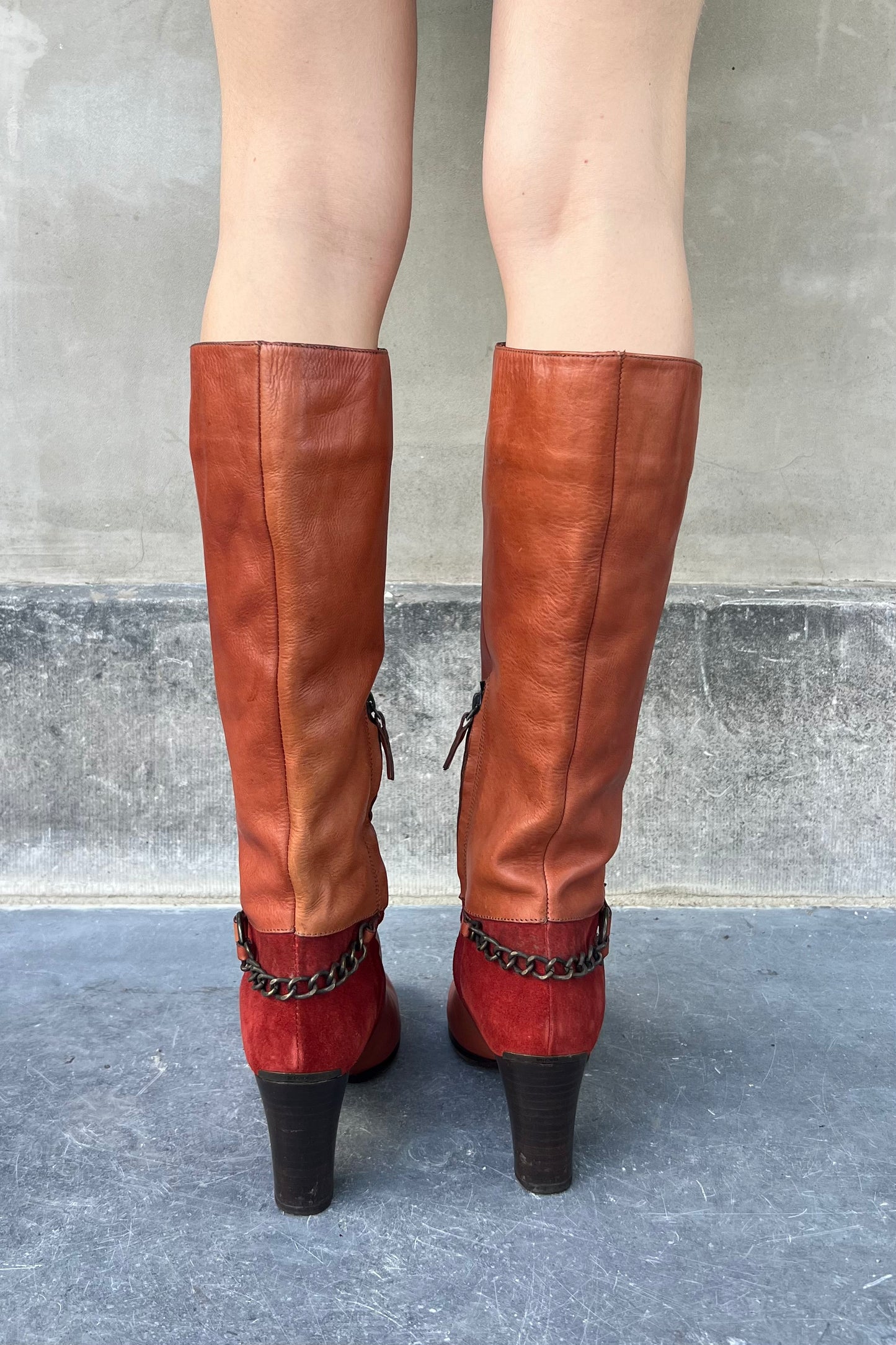 Vintage Tan High Little Chain Detail Boots 39