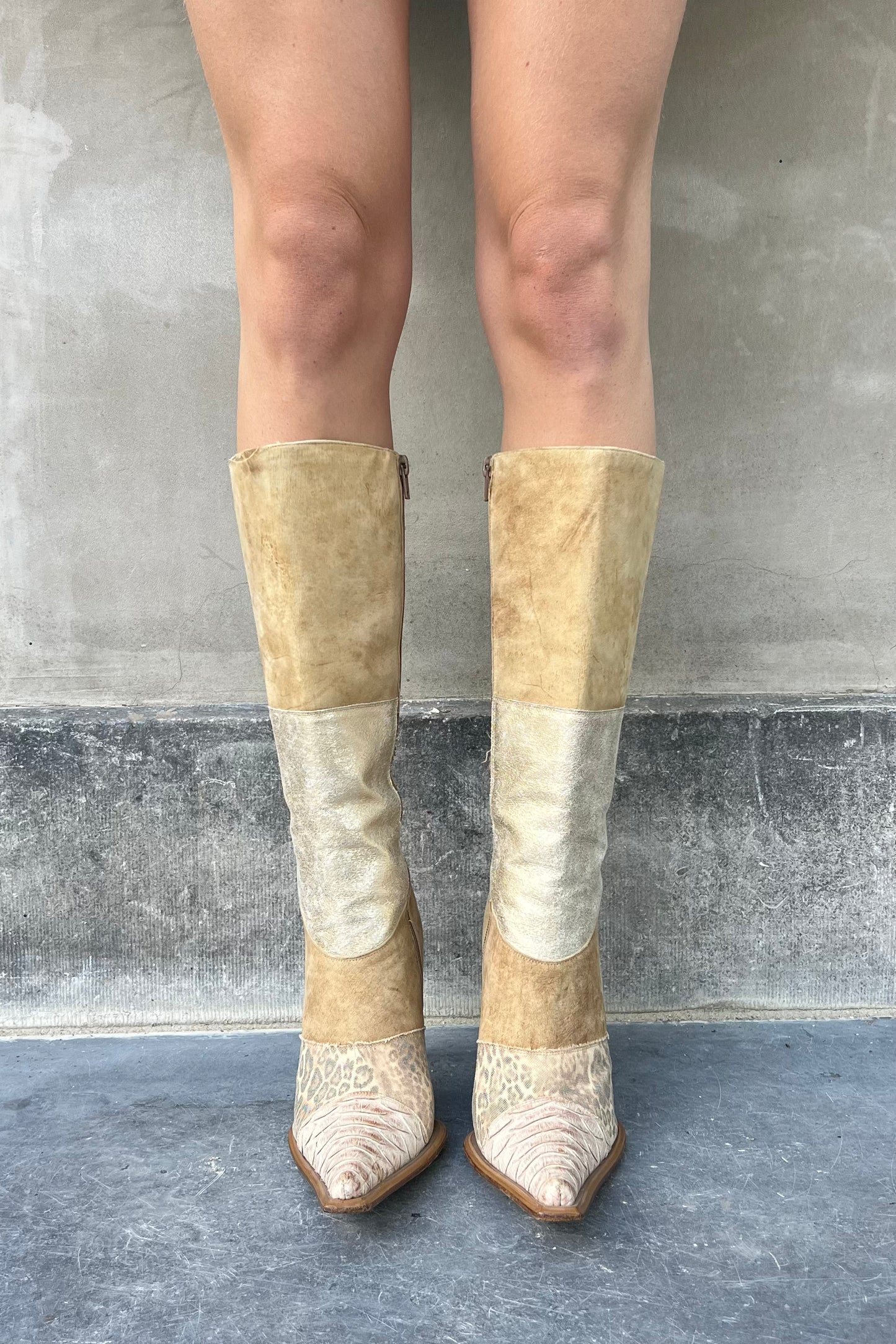 Vintage Cream Patchwork Boots 40