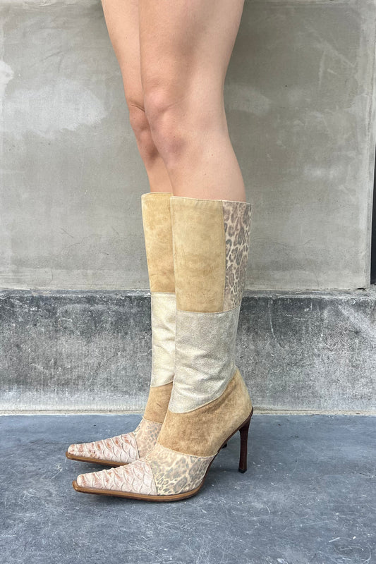 Vintage Cream Patchwork Boots 40