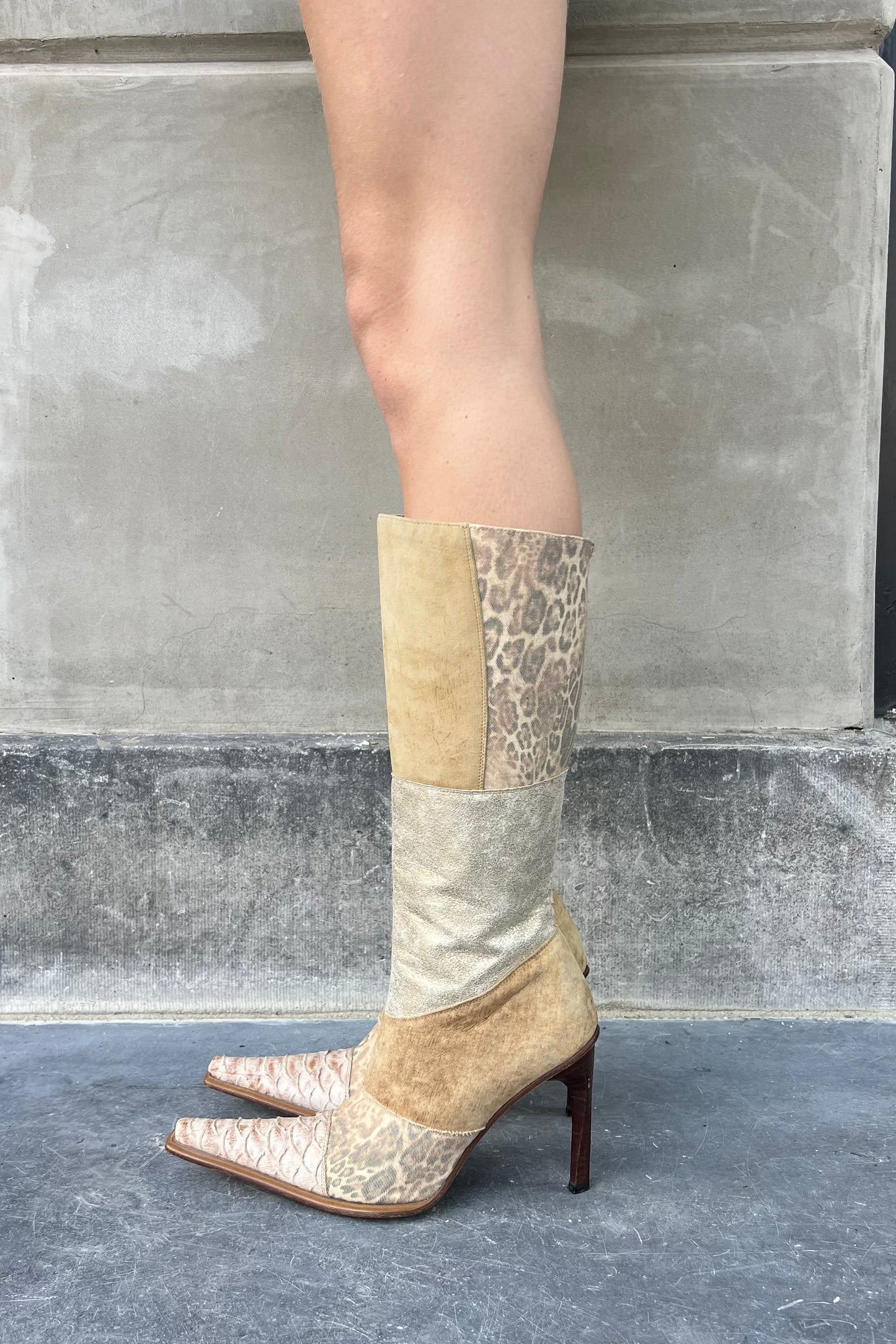 Vintage Cream Patchwork Boots 40