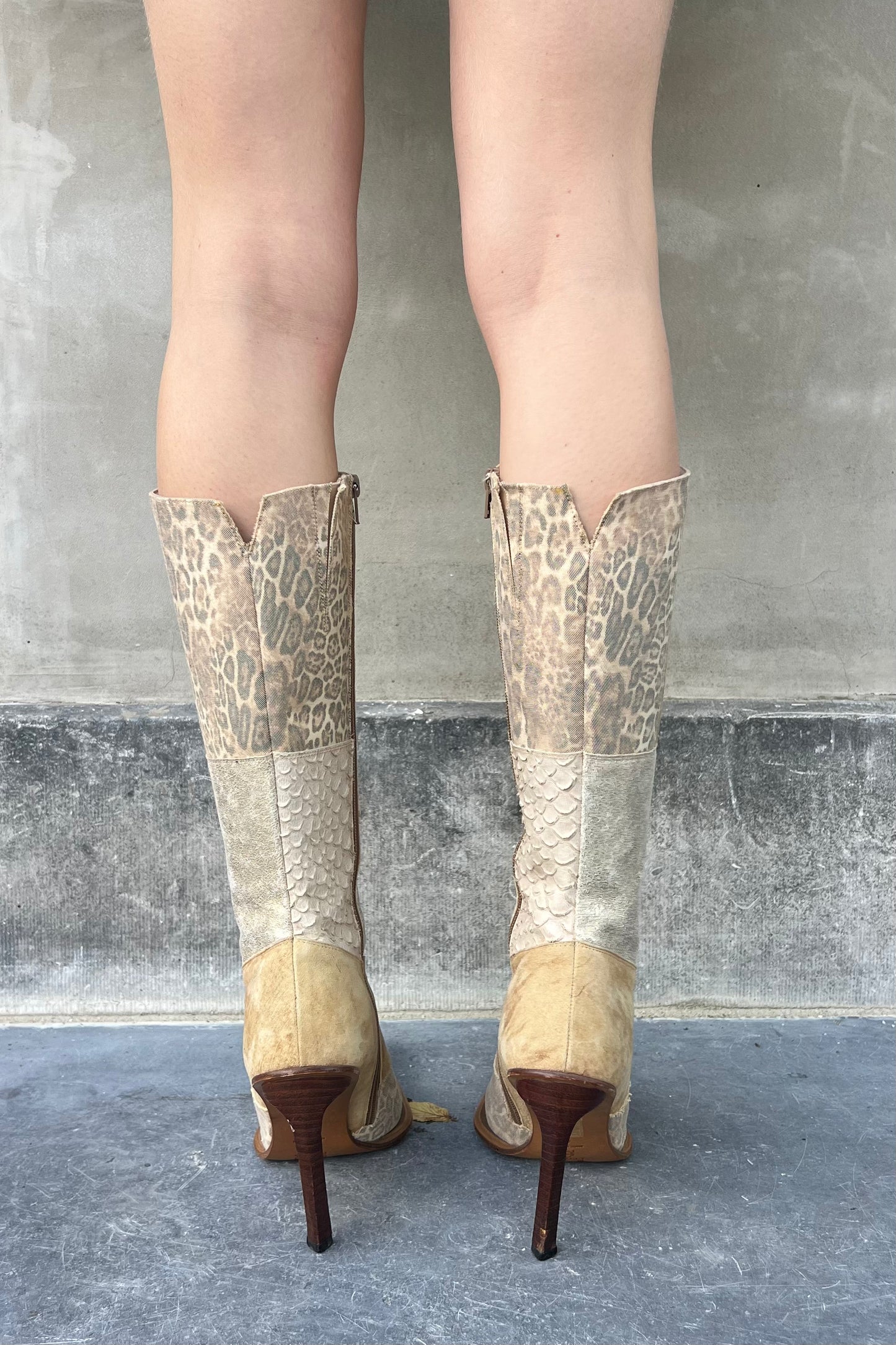 Vintage Cream Patchwork Boots 40