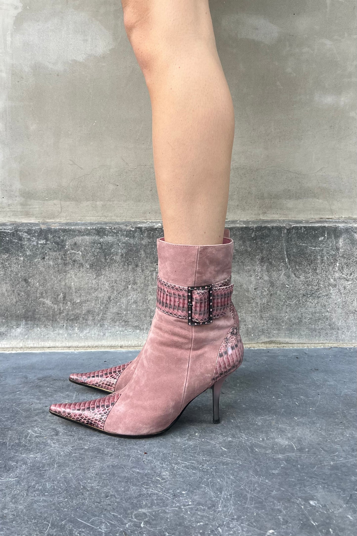 Vintage Dusty Pink Python Details Boots 39