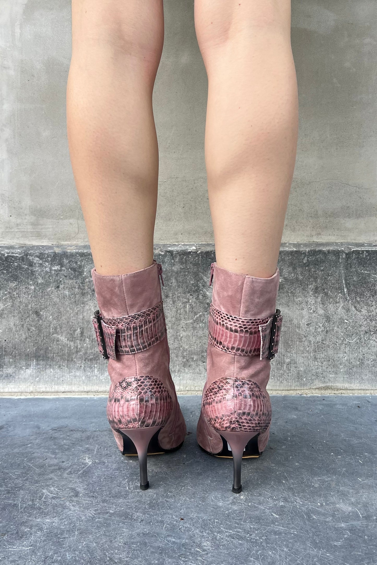 Vintage Dusty Pink Python Details Boots 39