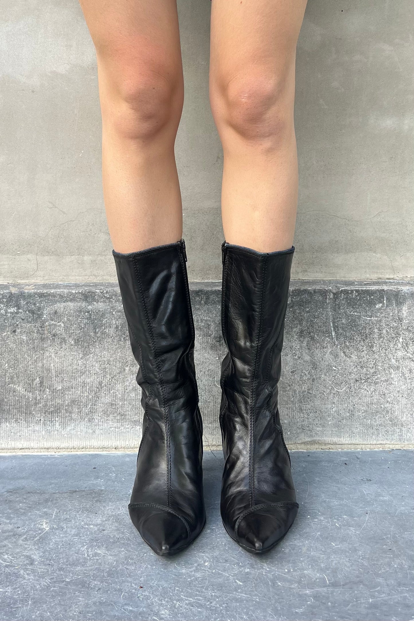 Vintage Black Denim Detail Boots 41