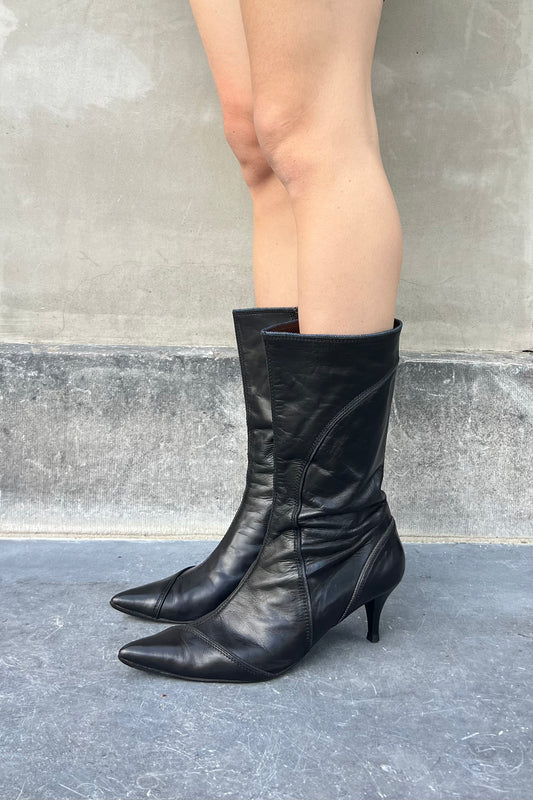 Vintage Black Denim Detail Boots 41
