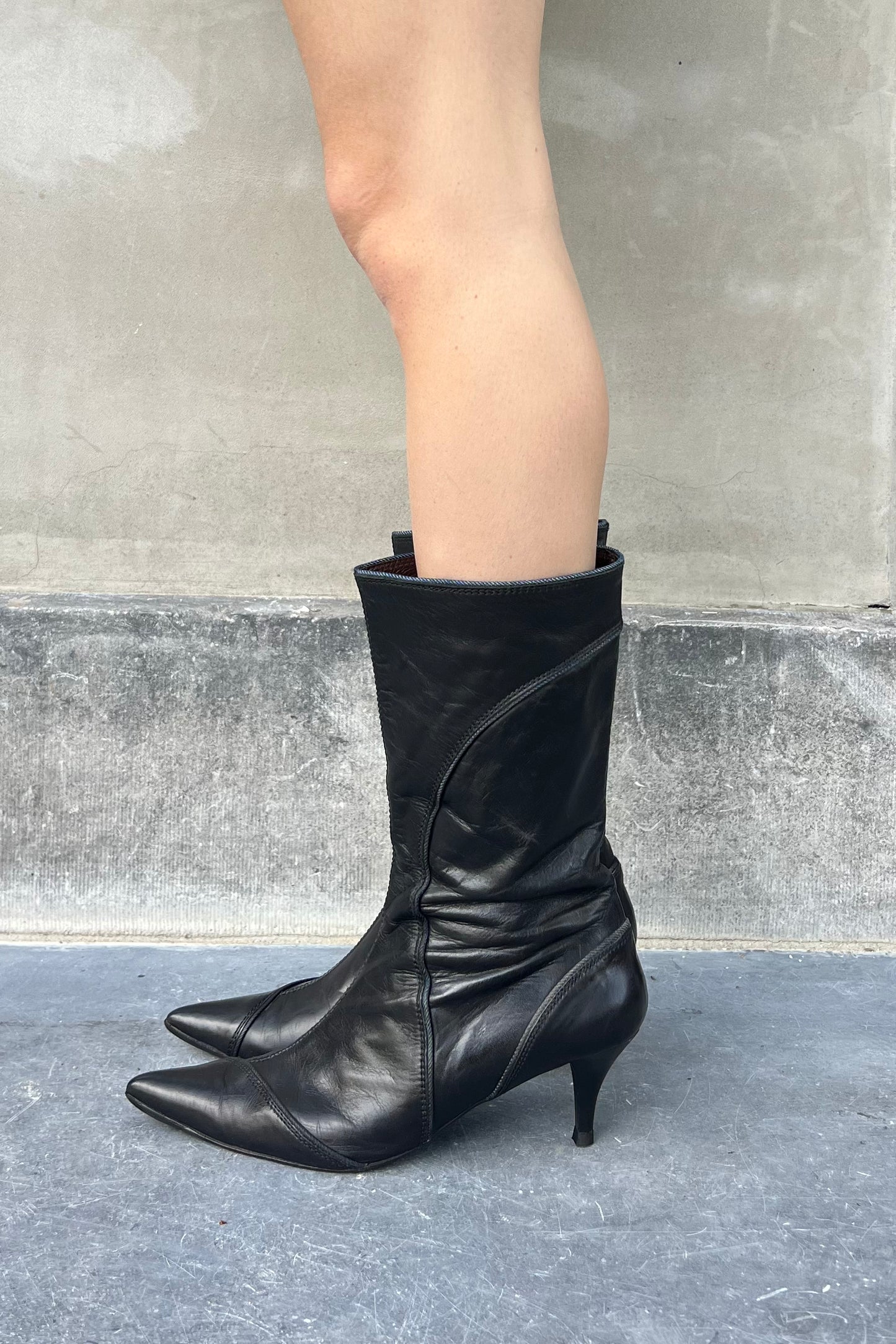 Vintage Black Denim Detail Boots 41