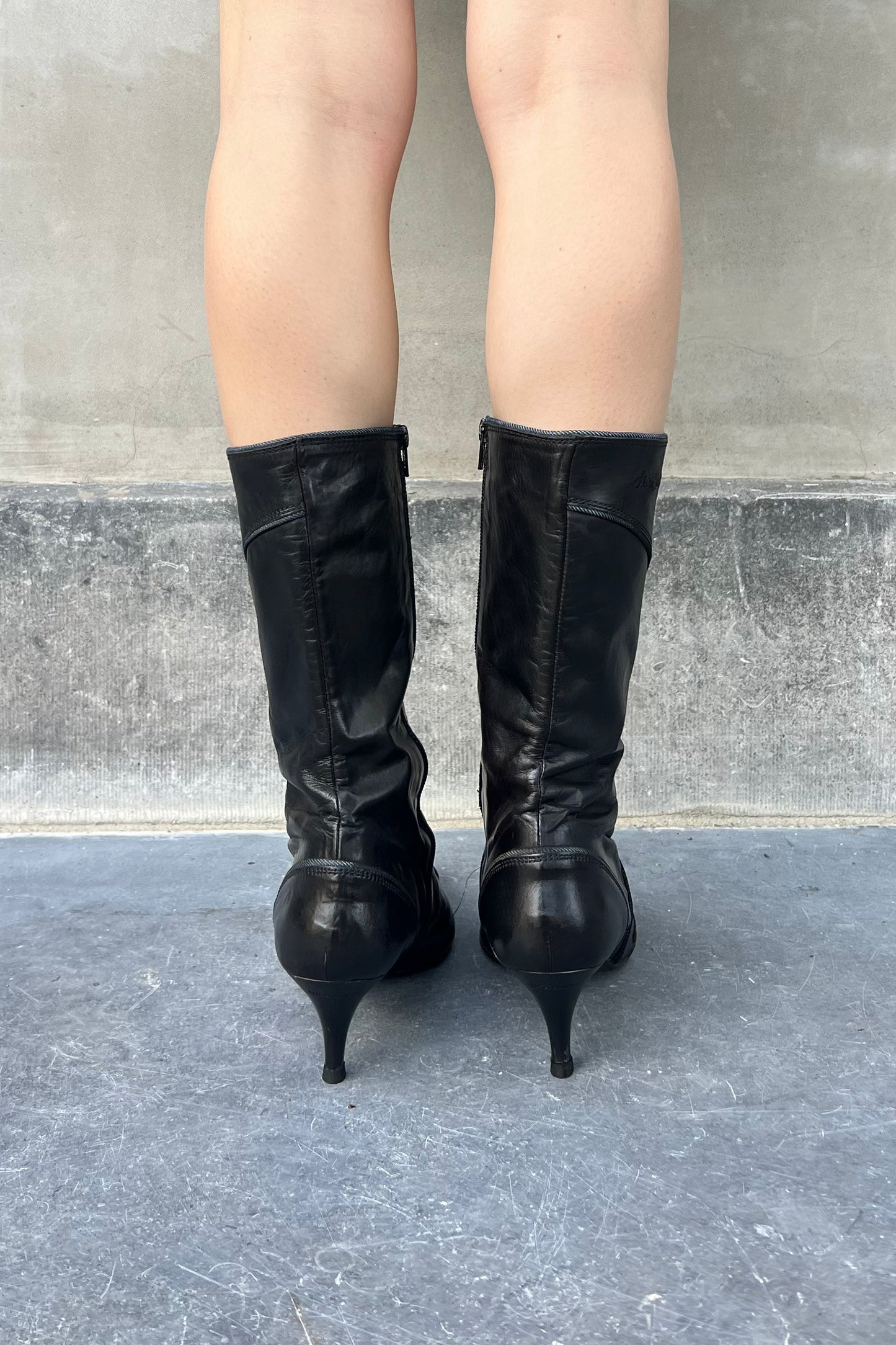 Vintage Black Denim Detail Boots 41