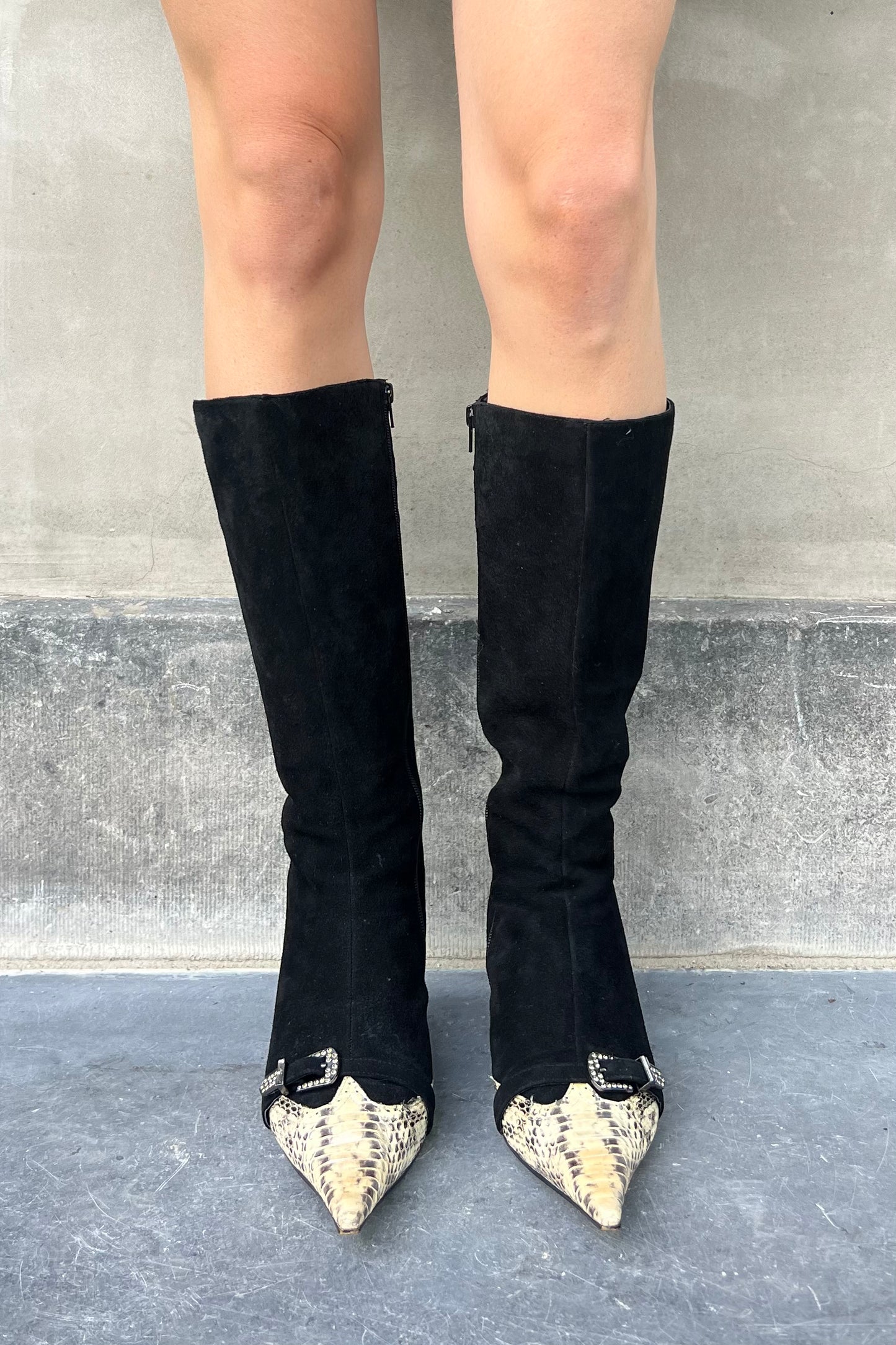 Vintage Black Suede & Cream Detail Boots 39