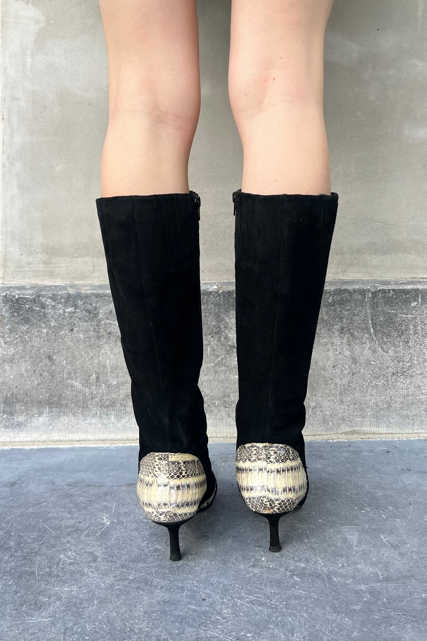 Vintage Black Suede & Cream Detail Boots 39