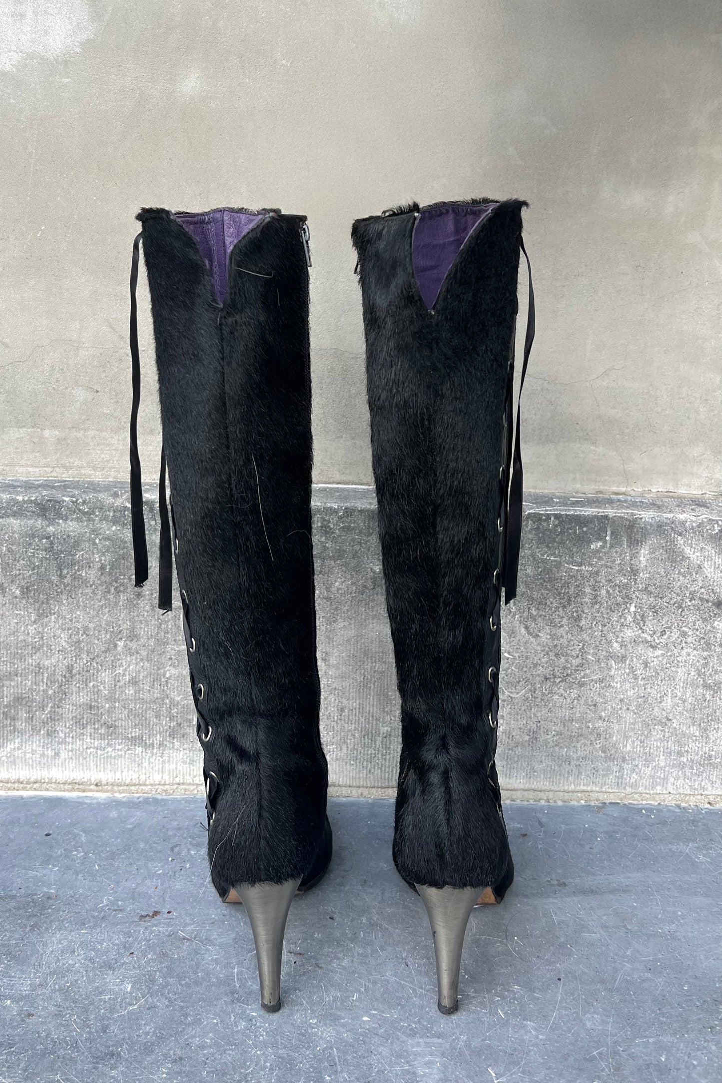 Vintage Black Pony Hair Corset Boots 36