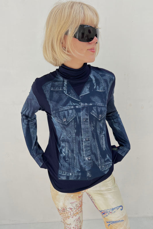 Vintage Blue Denim Trompe L'oeil Top