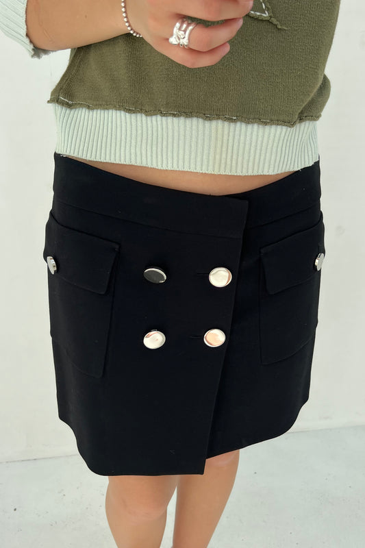 Vintage Black Silver Button Mini Skirt