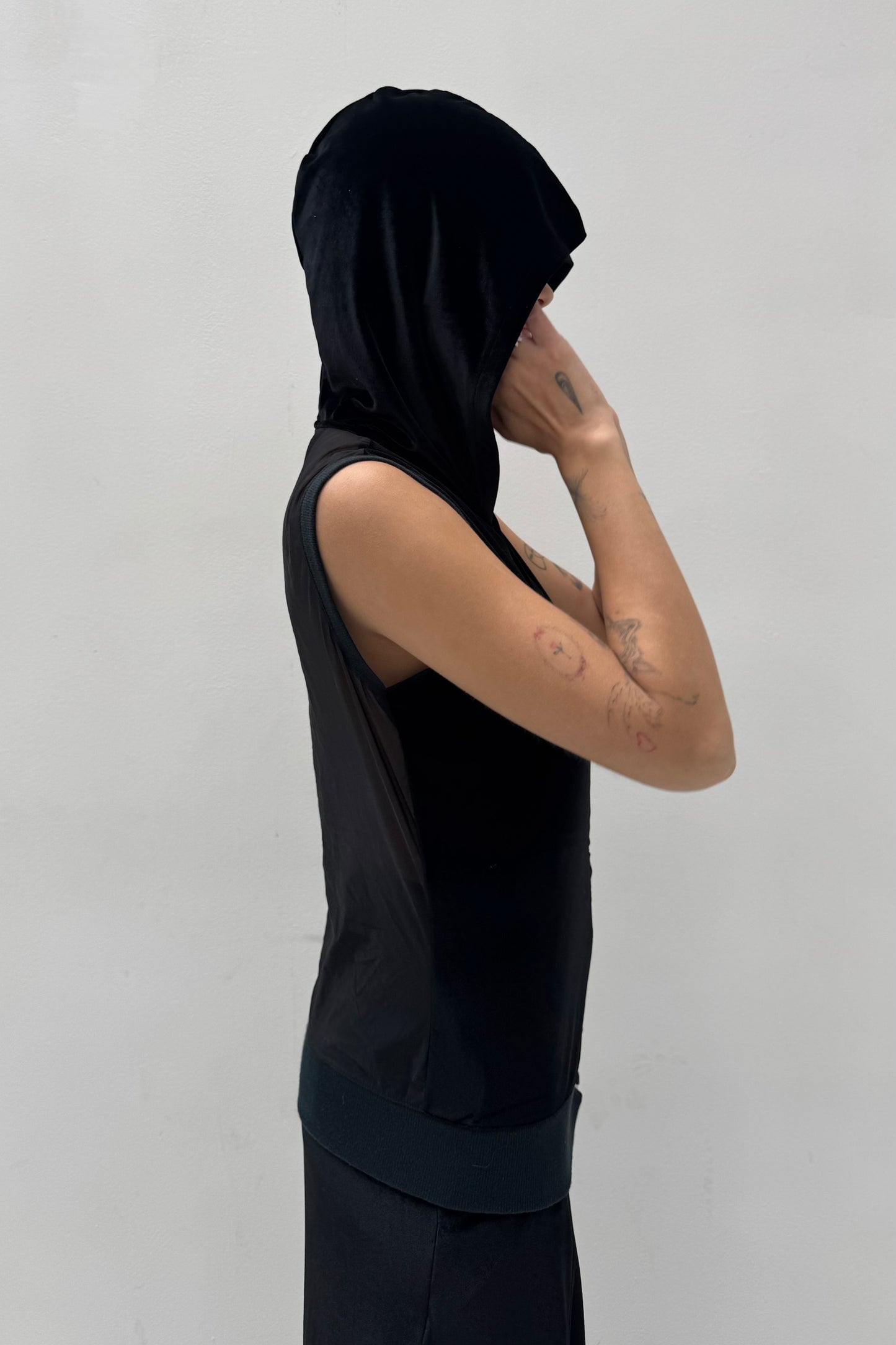 Vintage Black Velvet Hooded Top