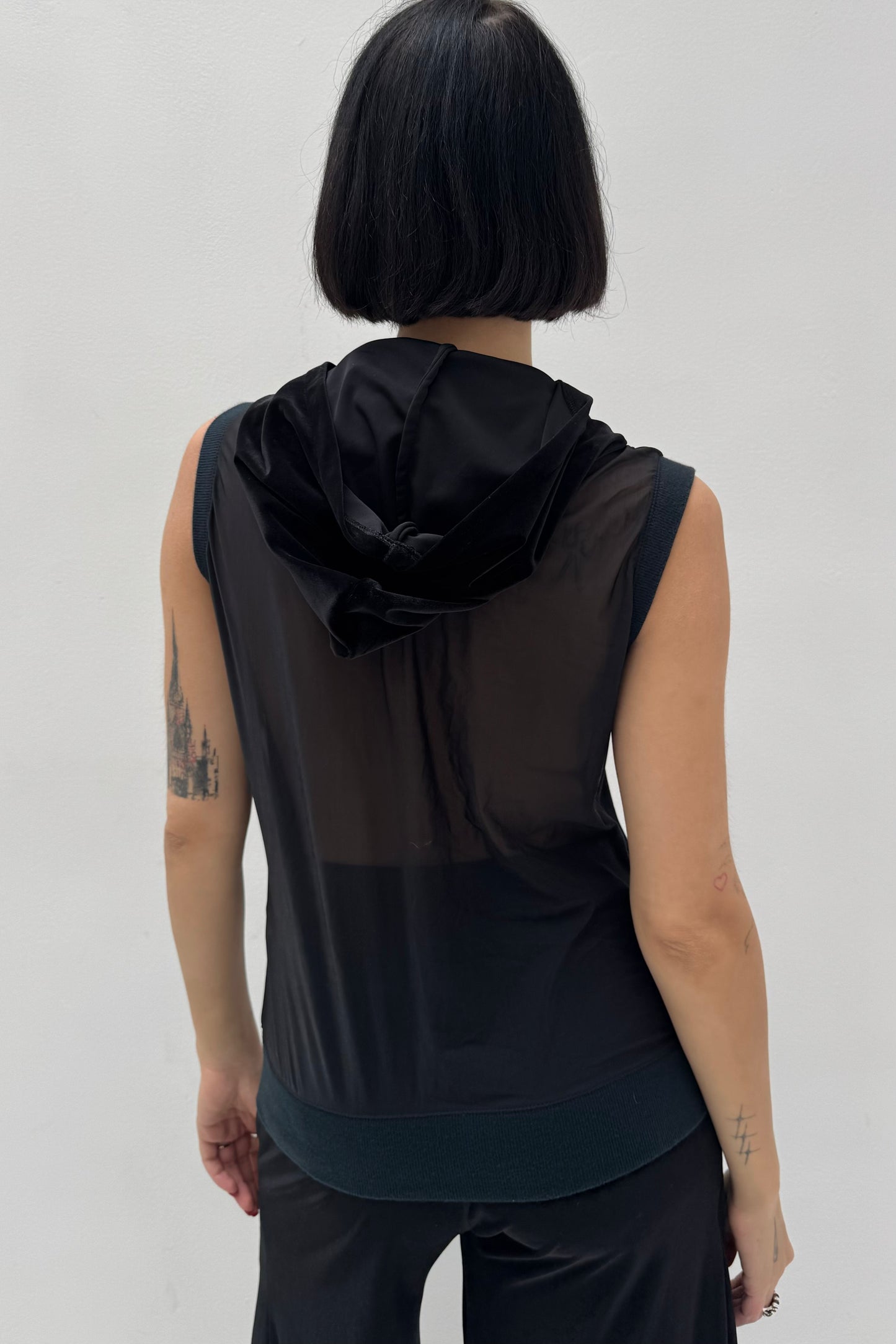 Vintage Black Velvet Hooded Top