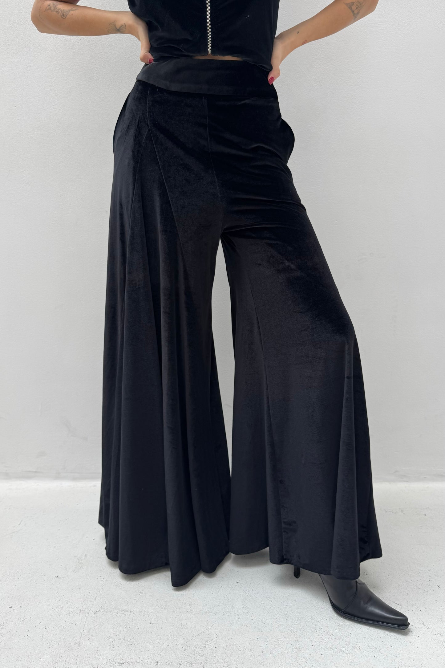 Vintage Black Velvet Wide Pantalon