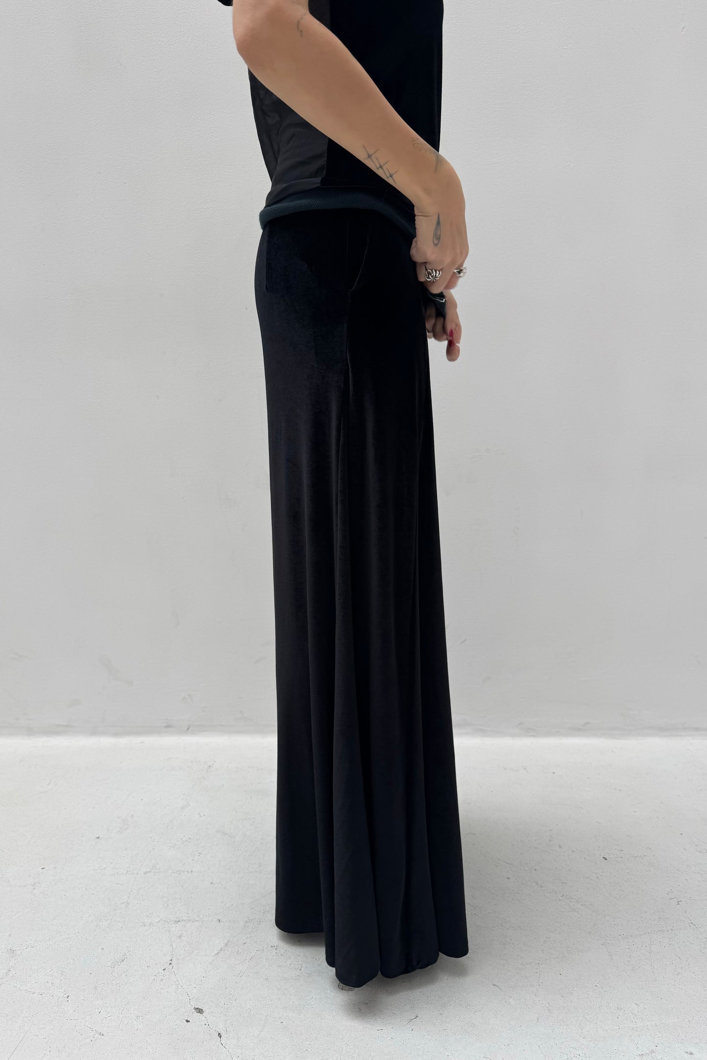 Vintage Black Velvet Wide Pantalon