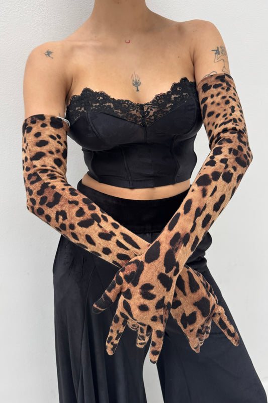 Vintage Leopard Long Gloves