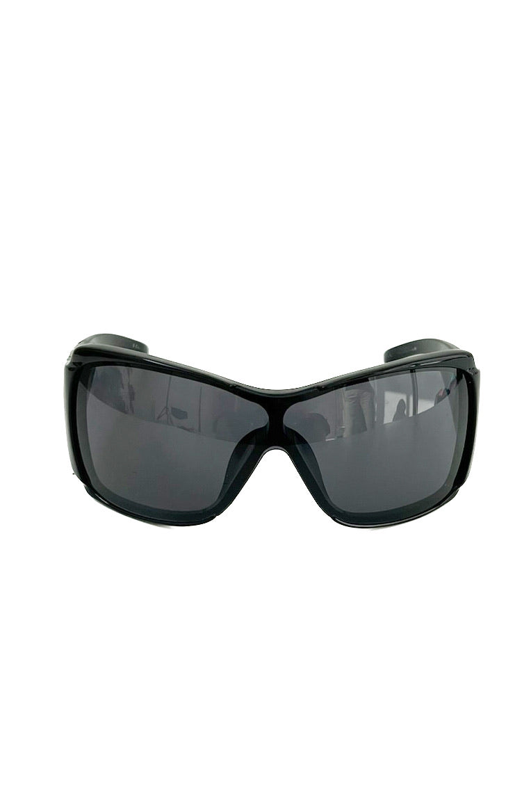 Vintage Black Silver striped Logo Mask Sunglasses