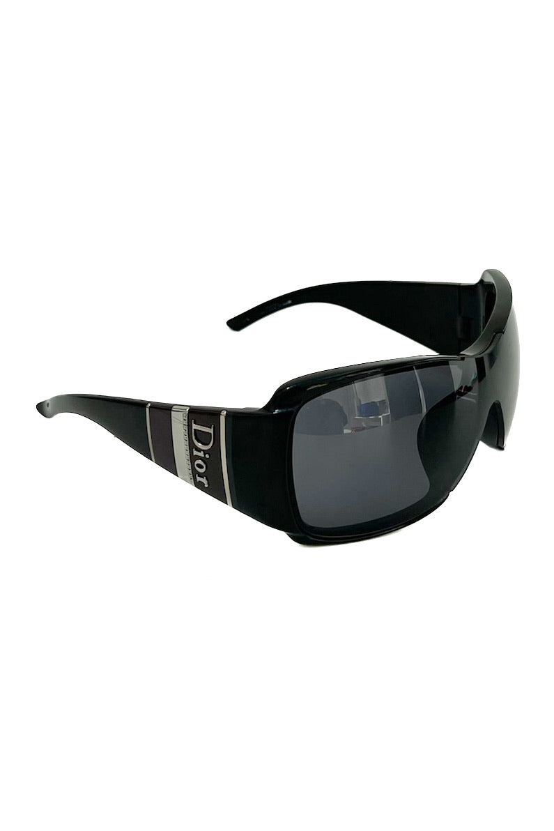 Vintage Black Silver striped Logo Mask Sunglasses