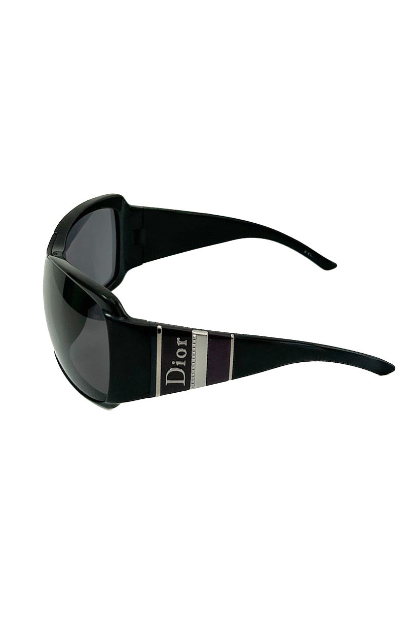 Vintage Black Silver striped Logo Mask Sunglasses