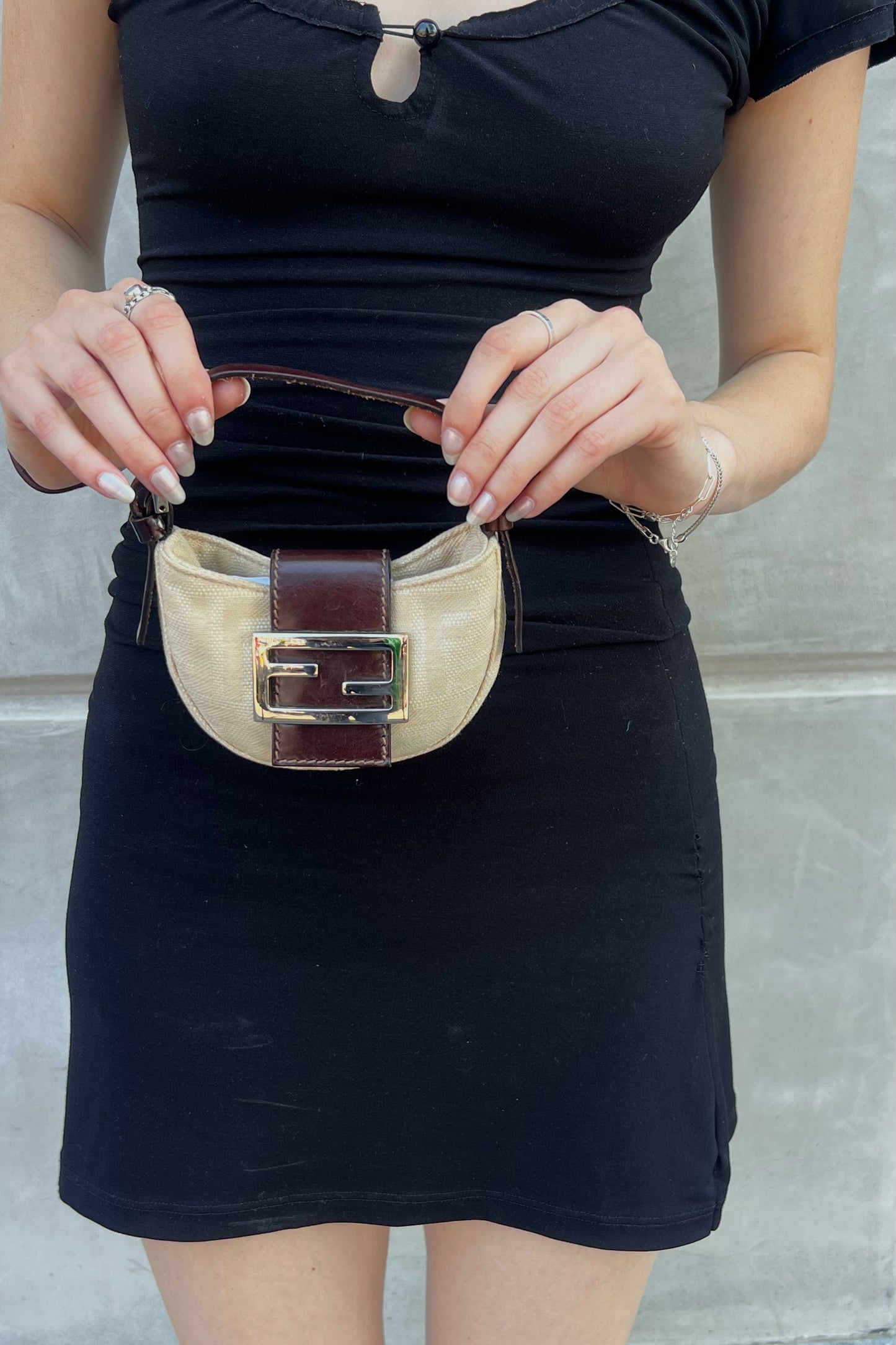 Vintage Cream Zucca Mini Croissant Baguette Bag