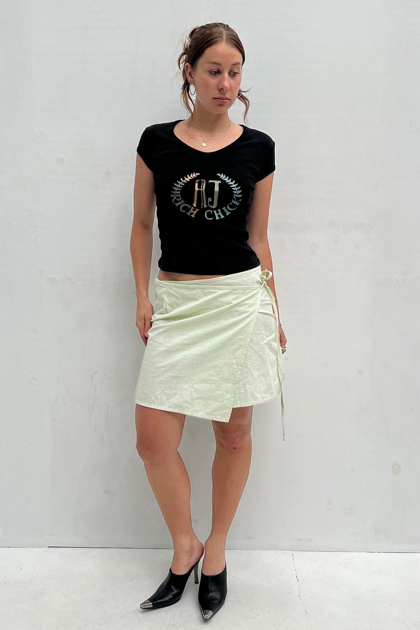 Vintage Green Mini Check Wrap Skirt