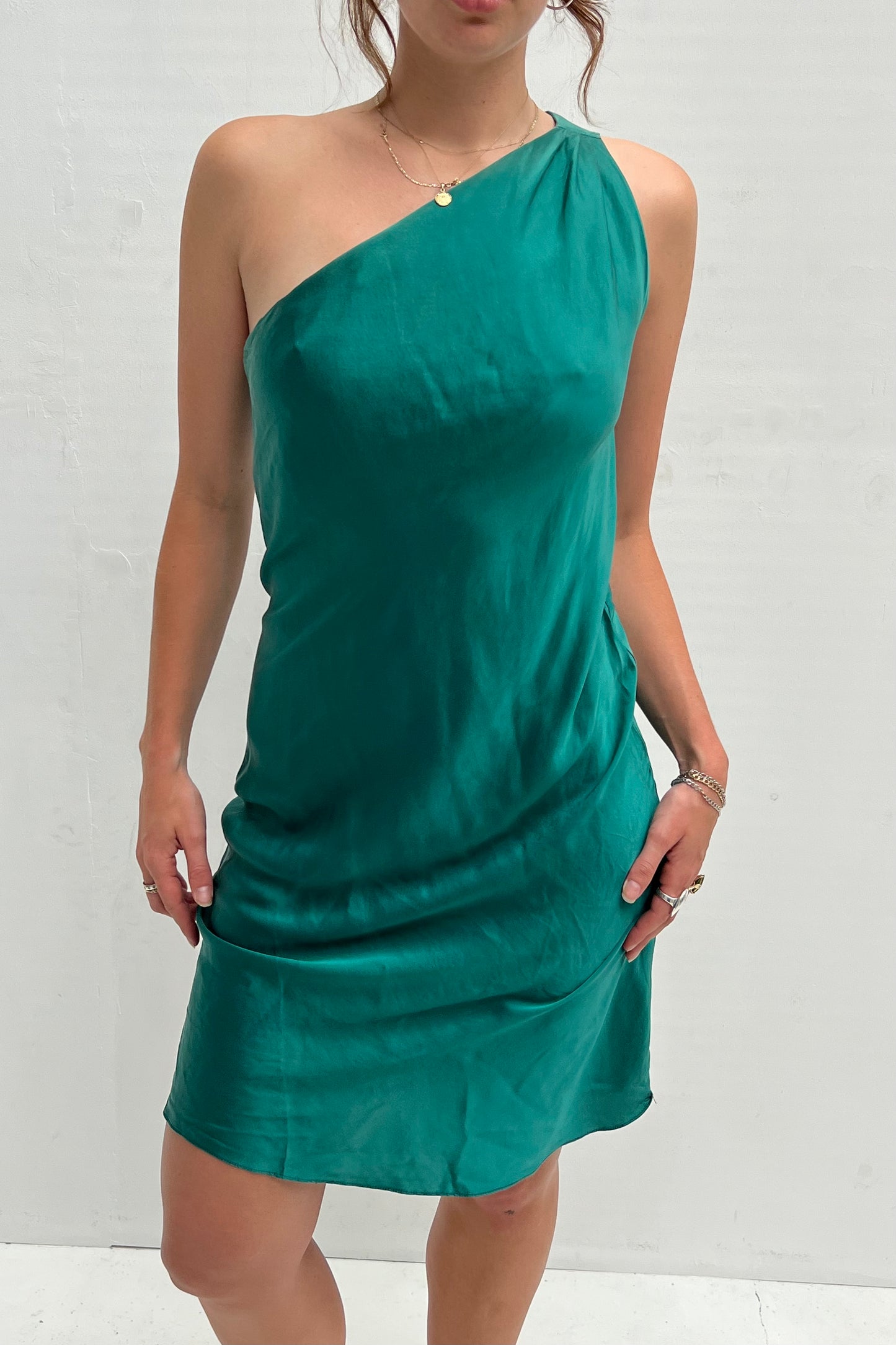 Vintage Green Silk One Shoulder Dress