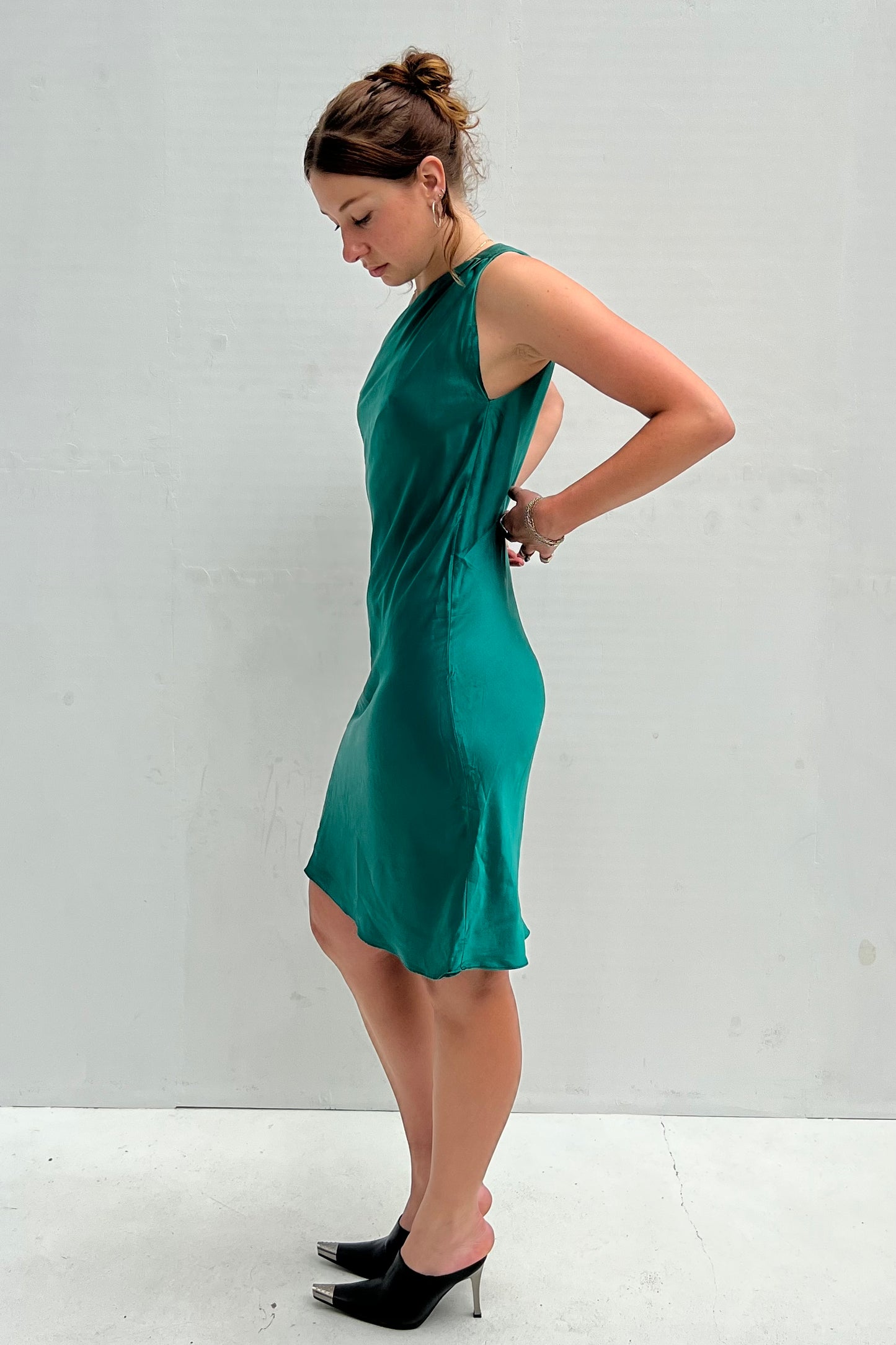 Vintage Green Silk One Shoulder Dress