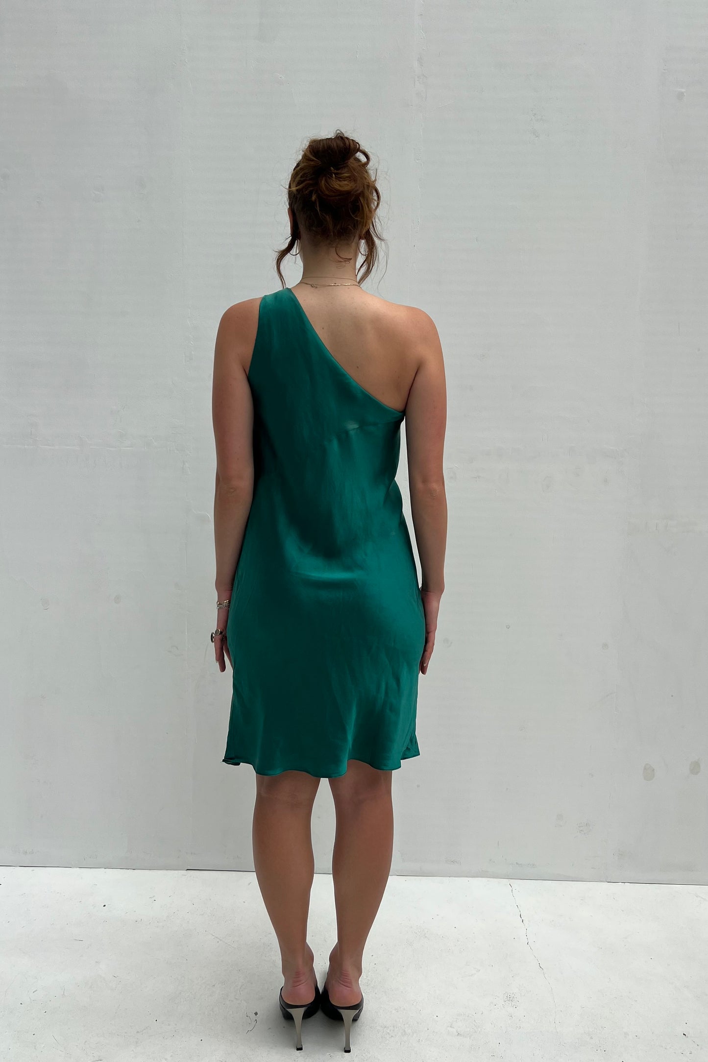 Vintage Green Silk One Shoulder Dress