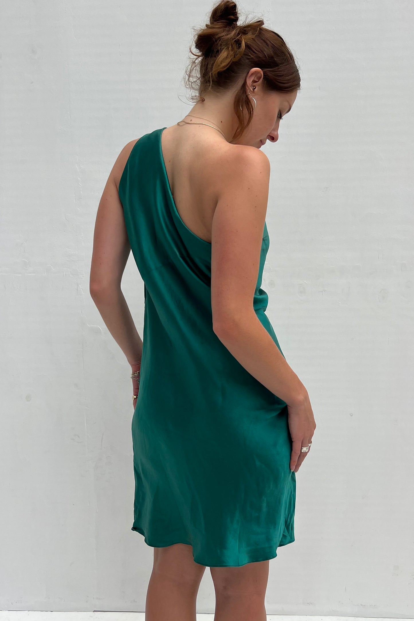 Vintage Green Silk One Shoulder Dress