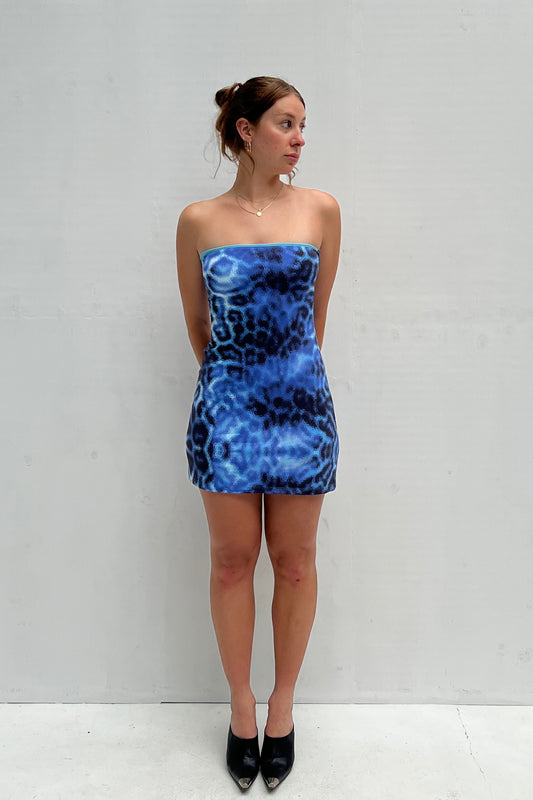 Vintage Blue Leopard Beach Dress