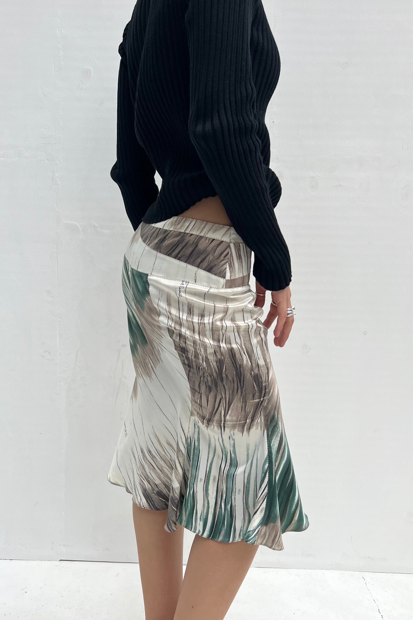 Vintage Satin Green & Cream Skirt